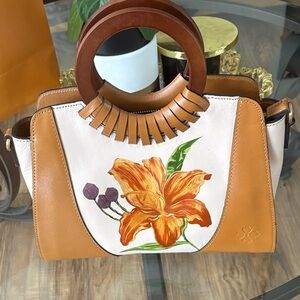 Patricia Nash Tan and Cream Floral Satchel